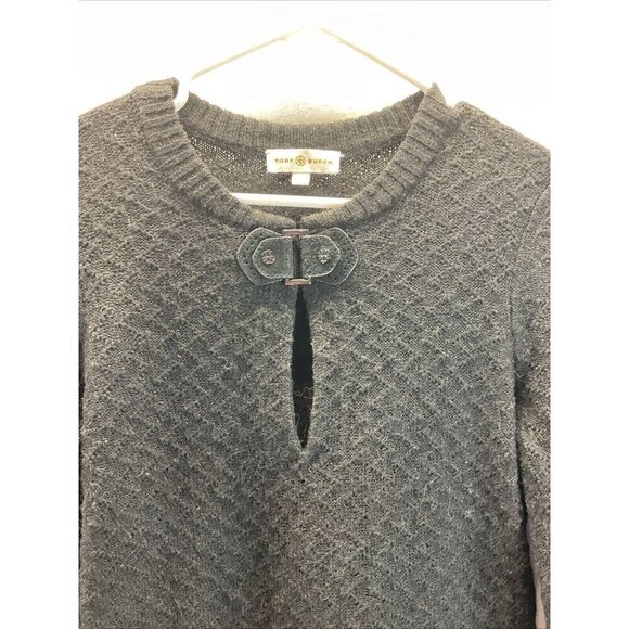 Tory Burch Black Leather Buckle Alpaca Wool Sweater tunic Size M. loose knit‎ - Picture 5 of 11